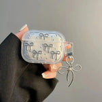 Cute Silver Bowknot Headphones Case with Pendant Clear Protective Shell Shockproof TPU Soft Cover for Airpods 4/3/2/1/pro2/pro