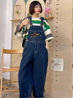 2025 Embroidered Jean Jumpsuits Women New Vintage Baggy Denim Overalls High Street Straight Loose Wide-leg Pants Female