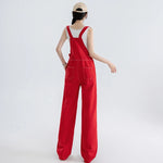 Jumpsuits Women Streetwear Red Denim Overalls Vintage Loose Casual Wide Leg Pants High Waist Strap Straight Jeans Trousers New