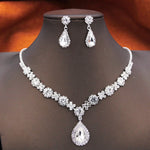 Women's Rhinestone Water Drop Bridal Jewelry Set Birthday Prom Purple Choker Necklace Earrings Wedding Bride Accessory Fashion