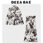 DEEABAE New Spring And Summer Fashion Niche Loose Animal Print Lapel Long-sleeved Shirt High Waist Skirt Suit