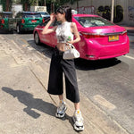 Summer American Style Vintage Women Baggy Jeans Y2k Loose Washed High Waist Knee Length Denim Pants Streetwear Wide Leg Shorts