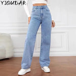 Women's Hot Sale High Waist Stretch Washed Denim Fashionable Straight Jeans Women's Pants women jeans black pants woman clothing