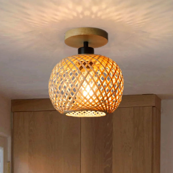 Retro Led Bamboo Woven Ceiling Lamp Corridor Aisle Living Room Ceiling Light E27 Woven Lamps Decorative Fixtures