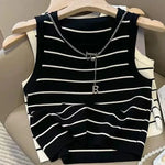 New waistcoat women wear striped wide edge temperament summer top short knit sleeveless bottom shirt