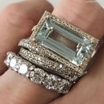 2025 New Fashion Three Piece Set Blue Square Zircon Rings For Women Party Idea Gifts Custom Jewelry
