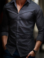 New Spring And Autumn Men's Shirt Elastic Solid Color Dot Printed Shirt Temperament Casual Standing Collar Long Sleeve Cardigan