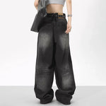 Oversized Retro Black Jeans Wide Leg Pants For Women Chic Y2K Low Waist Baggy Jeans Trouser Mens Barrel Jeans Streetwear