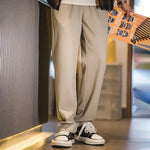 Maden Vintage 410g Heavyweight Dad Pants for Men Elastic Waist Blended Tweed Straight Casual Trousers Uncle Fu Classic Workwear