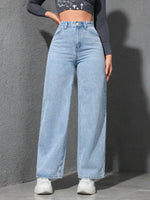 Jeans Women Vintage Wide Leg Pants Denims High Waist Washed Distressed Basics Straight Trousers 2025 Streetwear Floor Length