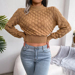 2025 Autumn Winter Women Casual Hollow Out Long Sleeve Knitted Pullovers and Sweaters Crop Top