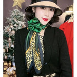 [BYSIFA] New Emerald Green Silk Scarf Women Brand Leopard Printed Square Scarves 90*90cm Fashion Accessories Headscarves Hijabs