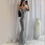 Europe and the United States cross-border foreign trade women 2024 solid color sexy slim high step slip dress