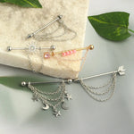 Fashion Stainless Steel Industrial Piercing Long Rod Chain Star Tragus Earrings Jewelry