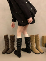 2025 Summer New Retro Thi Heel Mid-Calf Knight Boots  Boots Women's oes Faionable Rubber Sole round Toe Pure Color