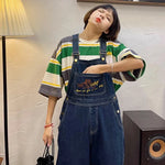 2025 Embroidered Jean Jumpsuits Women New Vintage Baggy Denim Overalls High Street Straight Loose Wide-leg Pants Female