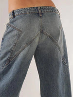 Women's Fall Jeans with Pockets Fashion Loose Fit Casual Solid Low Rise Wide Leg Denim Pants