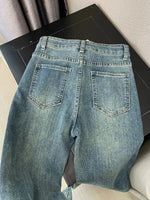 Retro Washed Diamond-encrusted Jeans Women's Spring Design Sense High-waisted Straight-leg Pants Loose Wide-leg Mopping Pants