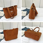 Large Capacity Shoulder Bag Trendy Corduroy Tote Bag Solid Color Ladies Handbag With Front Pocket