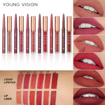 YOUNG VISION 2-color matte long-lasting color lip liner set waterproof anti-sweat non-stick cup lip gloss rotatable lip liner
