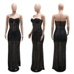 Long Dresses With Sleeves Strapless Sequin Womens Dresses See-through Elegant Party Evening Dress Birthday Prom Maxi Dress XSY22