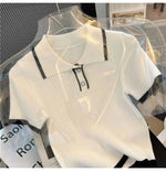 Ice silk knitted short sleeved T-shirt for women's summer 2024 new fashionable and stylish polo shirt top
