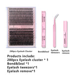 280pcs DIY Lash Extension Kit Individual Lashes Cluster 30D40D MIX with Lash Bond and Seal and Remover Lash Applicator