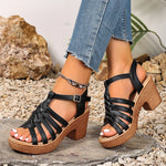 Fashion Woven Straps Chunky Heel Sandals Women Summer Ankle Buckle High Heeled Rome Shoes Woman Open Toe Platform Sandles 36-42