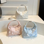 Sweet Embroidery Shoulder Bag Nylon Texture Pearl Pendant Crossbody Bag Small Bucket Handbag Women Girl