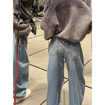 Gradient Spring 2025 Blue Jeans Women Y2K Vintage High Waisted Jeans Straight Streetwear Loose Large Wide Leg Denim Pants