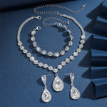 3/4PCS Luxury Crystal Necklace Earrings Bracelet Set Women Red Green Blue Water Drop Pendant Wedding Party Bride Jewelry Gifts