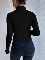 New Spring Women Fold Turtleneck Long Cut out Pearls Sleeve Pull Sweater Casual Rib-Knit Jumper Tops Female Y2K Clothing