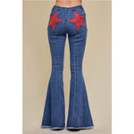 Y2K High Street Low Rise Jeans Women Star Print Pants Bootcut Pockets Jeans Streetwear Low Waist Jeans Wide Leg Pants Trousers