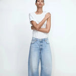Spring 2025 New TRF Women's Loose Wide Leg Denim Jeans Multi-Color Balloon Silhouette l Waist Jeans Casual Loose Fit
