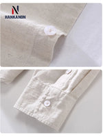 Camping Spring Summer New Linen White Long-Sleeved Shirt, Men's Cotton&Linen Shirt, Business Casual, Comfortable Loose Blouson