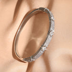 Yupsk Luxury Shiny Full Zircon Open Bangle Bracelet for Women Exquisite Brass Flowers Design Wedding Party Jewelry Gift