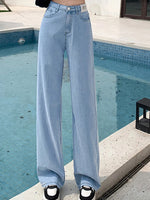 Summer Thin Woman High Waist Trousers Female 2024 New Ice Shreds Loose Washed Streetwear Jeans Black Blue Lyocell Wide Leg Pants