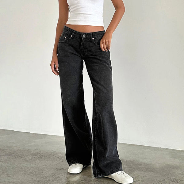 Women Harajuku y2k Low Waist Baggy Jeans Retro Fashion Loose Fit Boyfriend Straight Wide Leg Jeans Long Denim Pants Trousers