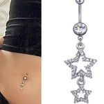 New Star Belly Button Rings Long Dangled Bar Belly Navel Piercing Ring Shinny Crystal Charming Oreja Body Jewelry Accessories