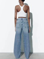 TRAF Women's loose hole decoration high-waisted jeans Fashion versatile wide-legged trousers Elegant fashion women's clothing