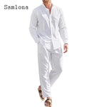 Plus Size Mens Casual Cotton Two Piece Sets 2025 Europe Style Vintage Basic Tops and Solid Pants Suit Male Beach Tracksuits Set