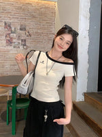 Summer 100% Cotton White Off shoulder Top Women Sport Casual Body Short sleeve T shirt Female Sexy Basic Tees Korean