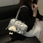 Cute Bow Tie Design Underarm Bags for Women 2025 Y2K Korean Fashion Handbags and Purses Pu Leather Shoulder Bag Designer Bag