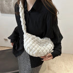 Fashion Winter Soft Pleated Plaid Shoulder Bags For Women, Casual Handbags Versatile Crossbody Bags For Daily Used