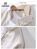 Camping Spring Summer New Linen White Long-Sleeved Shirt, Men's Cotton&Linen Shirt, Business Casual, Comfortable Loose Blouson