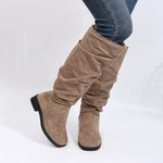 New Solid Color Comfortable Fashion Knee-high Fashion Boots Round Head Square Heels Increase Large Size Winter High Boots
