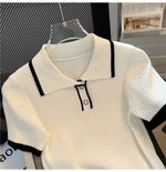 Ice silk knitted short sleeved T-shirt for women's summer 2024 new fashionable and stylish polo shirt top