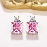 Huitan Luxury Princess CZ Stud Earrings for Women Yellow/Pink Cubic Zircon Colored Temperament Ear Piercing Accessories Jewelry