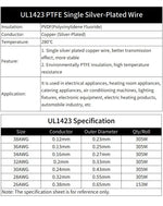 5M/20M PTFE Silver Plated Copper Wire 38/36/34/30/28/26 AWG Micro Fine UL1423 High Temperature Electronic DIY Single Core Cable