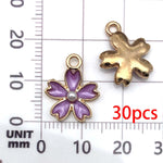 30pcs Purple Enamel Flower Charms Alloy Small Daisies, Cherry Blossoms, Rose Flower Pendants For DIY Jewelry Making Accessories